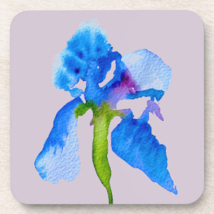 Dessous-de-verre Blue Iris moderne aquarelle art floral