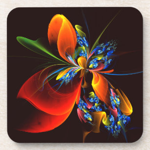 Dessous-de-verre Blue Orange Floral Moderne Art Abstrait Motif #03