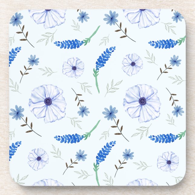 Dessous-de-verre Blue Wildflower Watercolor Coaster (Devant)