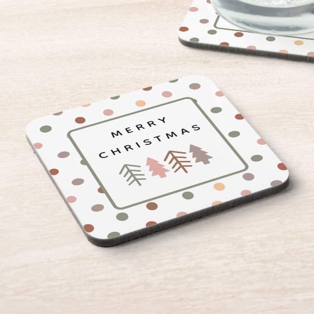 Dessous-de-verre Boho Merry Christmas Trees and Dots Coaster Set (Côté gauche)