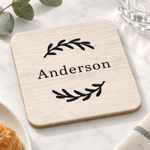 Dessous-de-verre Bois Blanc Rustique Laurier Monogramme Est