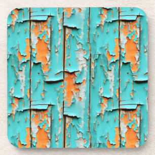 Dessous-de-verre Bois Patiné orange et bleu turquoise