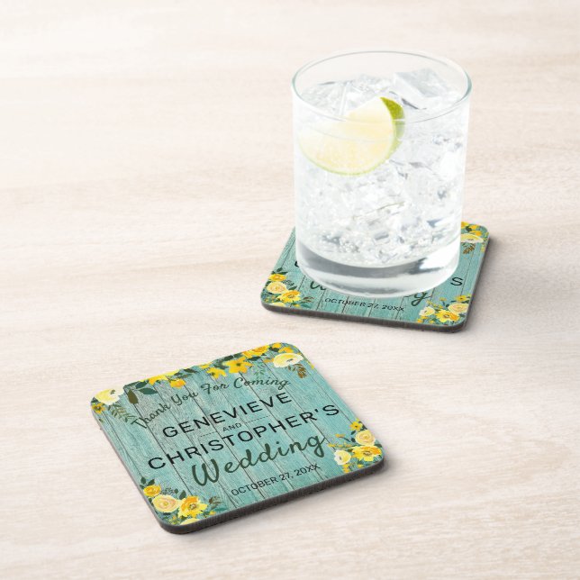 Dessous-de-verre Bois rustique Pays Jaune Floral Mariage extérieur (Côté Droit)