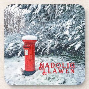 Dessous-de-verre Boîte postale rouge traditionnelle et neige sur le