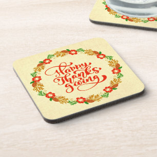 Dessous-de-verre Bon thanksgiving Red Gold Wreath Hard