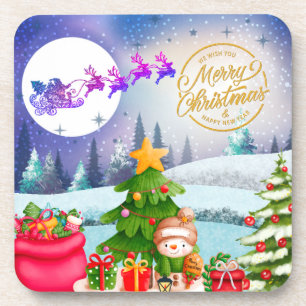 Dessous-de-verre Bonhomme de neige Joyeux Noël Arbre Cadeau & Bonne