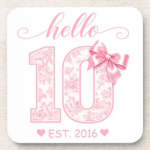 Dessous-de-verre Bonjour 10 Anniversaire Rose Bonjour 10 Année pe