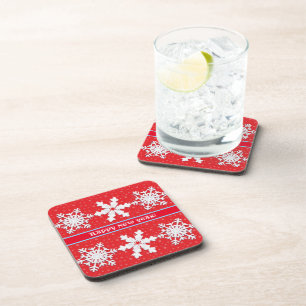 Dessous-de-verre Bonne année ! Hiver blanc Flocon de neige Motif ro