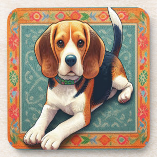 Dessous-de-verre Bordure colorée de chien Beagle 3D réaliste élégan