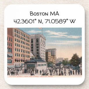 Dessous-de-verre Boston MA Map Coordonnées Style Vintage