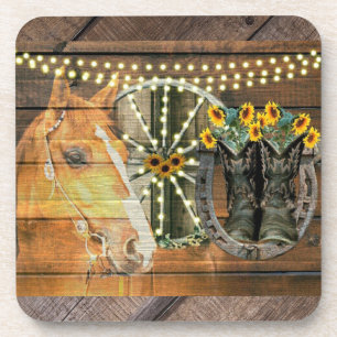 Dessous-de-verre Botte de cowboy Rustique Cheval tournesol Wagon