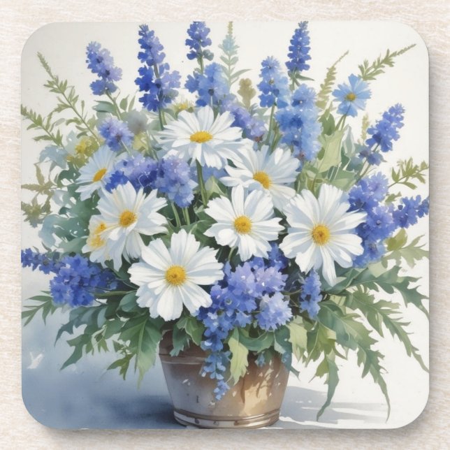 Dessous-de-verre Bouquet de Fleurs Aquarelle Élégante (Devant)