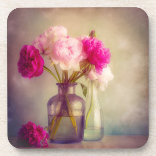 Dessous-de-verre Bouquet de pivoines vintages dans les vases de ver