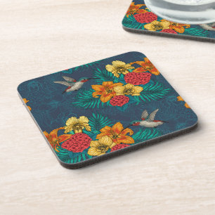 Dessous-de-verre Bouquet et colibris tropicaux