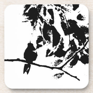 Dessous-de-verre Branches de colibris et d'arbres Noir Blanc