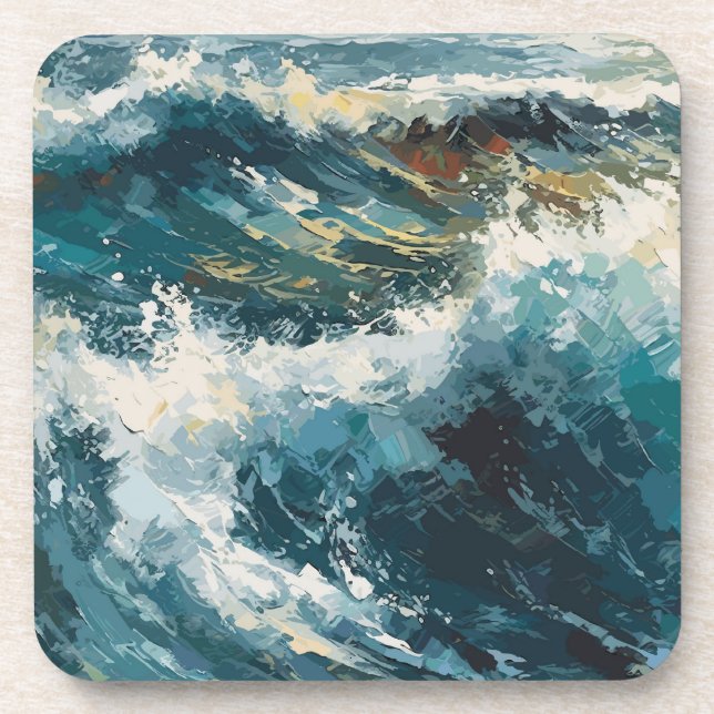 Dessous-de-verre Breaking Beach Waves thème Peinture (Devant)