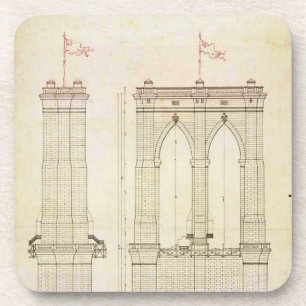 Dessous-de-verre Brooklyn Bridge architecture NYC plan vintage