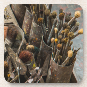 Dessous-de-verre Brosses à peintures d'artistes dans de vieilles bo