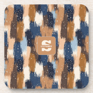 Dessous-de-verre Brosses Abstraites en bleu, blanc et Brown (2)