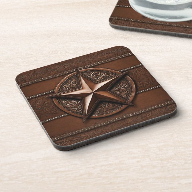Dessous-de-verre Brown Cowboy Rustique Western Country Texas Star (Côté gauche)