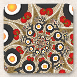 Dessous-de-verre Brunch Fractal Art Drôle Nourriture, Tomates, Oeuf