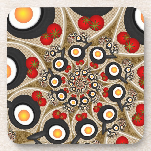 Dessous-de-verre Brunch Fractal Art Drôle Nourriture, Tomates, Oeuf (Devant)