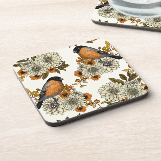 Dessous-de-verre Bullfinch on autumn floral 2 (Côté gauche)