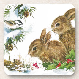 Dessous-de-verre Bunnies et oiseaux Profitez de la neige