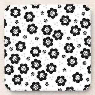 Dessous-de-verre Caboteur noir mignon de liège de fleurs blanches