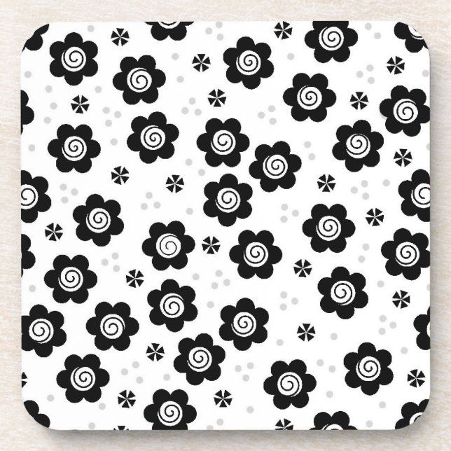 Dessous-de-verre Caboteur noir mignon de liège de fleurs blanches (Devant)