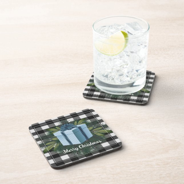 Dessous-de-verre Cadeau de Noël Plaid Buffalo | Vacances bleues (Côté Droit)