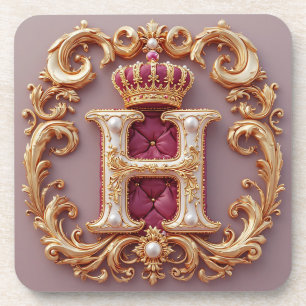 Dessous-de-verre Cadre doré luxueux avec monogramme couronné