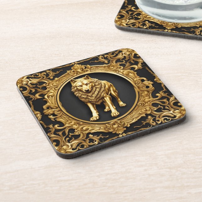 Dessous-de-verre Cadre ornemental noir et or Wolf (Côté gauche)