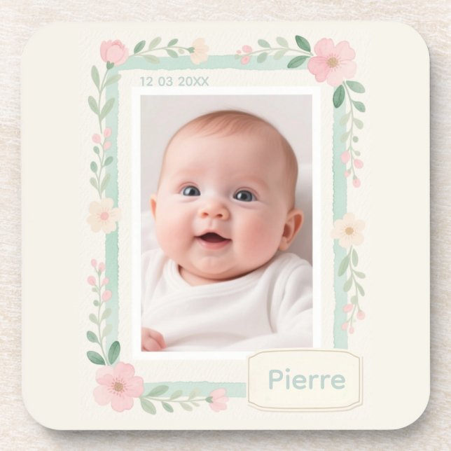 Dessous-de-verre Cadre photo vide floral aquarelle pastel (Devant)
