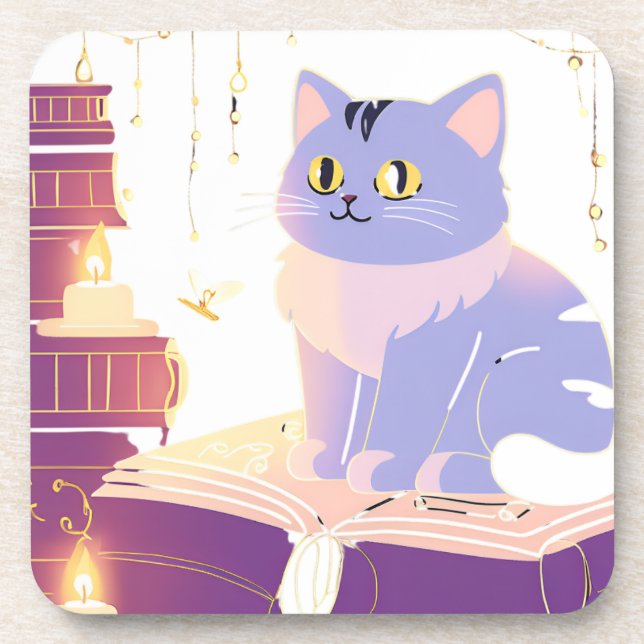 Dessous-de-verre Café de bibliothèque cat (Devant)