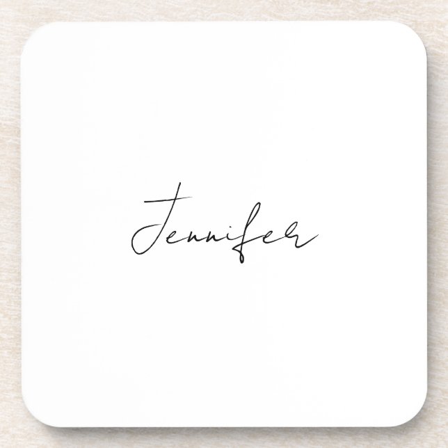 Dessous-de-verre Calligraphie Elégant Noir Blanc Plaine Nom simple (Devant)