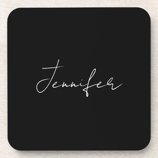 Dessous-de-verre Calligraphie Elégant Noir Blanc Plaine Nom simple (Devant)