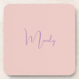 Dessous-de-verre Calligraphie Élégant Rose Or Plaine Nom simple
