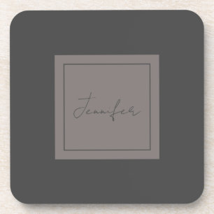 Dessous-de-verre Calligraphie Élégante Plaque Simple Nom Gris