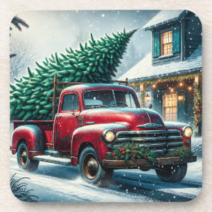 Dessous-de-verre Camion vintage avec arbre de Noël Personnalisé