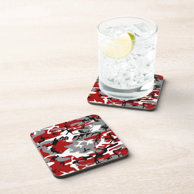 Dessous-de-verre Camouflage rouge et gris, Militaire, Armée (Côté Droit)