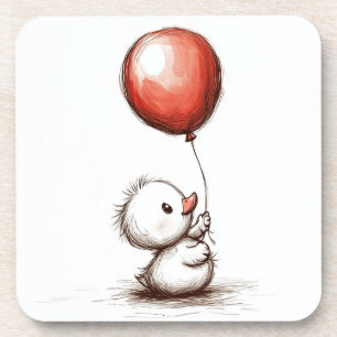 Dessous-de-verre Caneton Fluffy Adorable avec Ballon Rouge