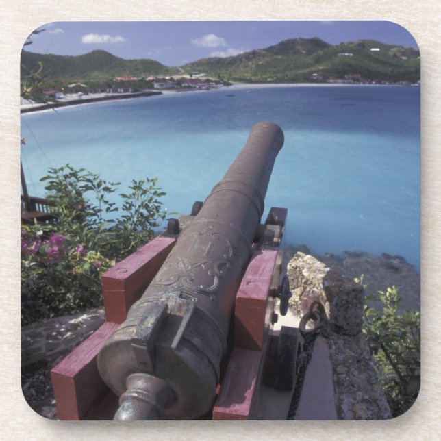Dessous-de-verre CARAÏBES, Saint-Barts, Connon pointant vers la bai (Devant)