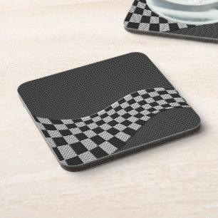 Dessous-de-verre Carbone Fiber Style Racing Drapeau Checkers Vague 