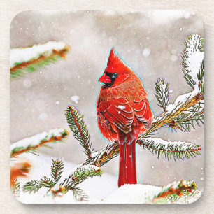 Dessous-de-verre Cardinal dans un pin en hiver
