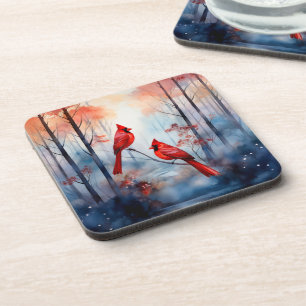 Dessous-de-verre Cardinaux rouges dans une forêt brumeuse