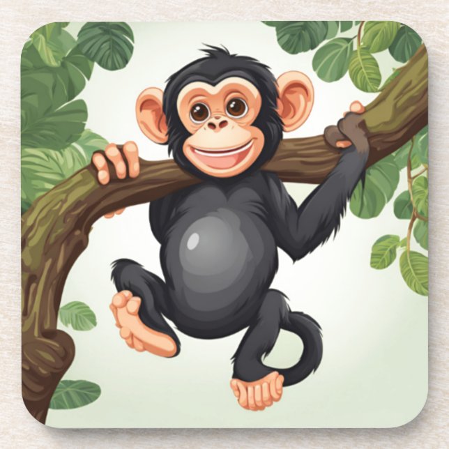 Dessous-de-verre Caricature de chimpanzé fou mignon (Devant)