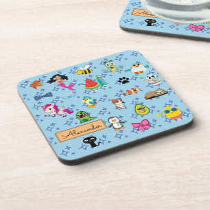 Dessous-de-verre Caricatures scintillent mignon bleu enfants dessin