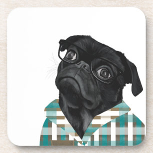 Dessous-de-verre Carlin noir adorable avec lunettes et chemise