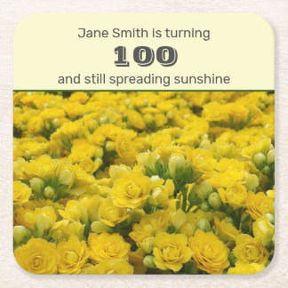 Dessous De Verre Carré 100e anniversaire Jaune Floral Milestone Party